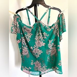 Torrid tank blouse size 1 or 14/16. Green and pink floral.